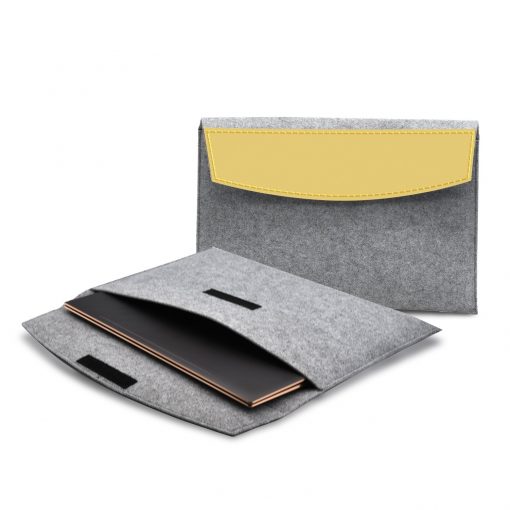 Feltro Collection Upcycled Felt and Leather Two Tone 15" Laptop Sleeve-3