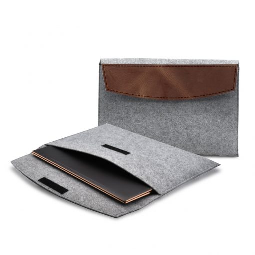 Feltro Collection Upcycled Felt and Leather Two Tone Laptop Sleeve 13"x9.5"-8
