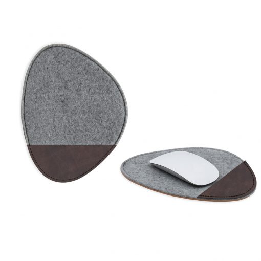 Feltro Collection Upcycled Felt and Leather Two Tone Pebble shape mouse pad