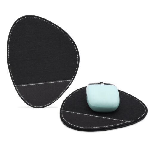 Black Upcycled Felt and Leather Two Tone Pebble shape mouse pad-1
