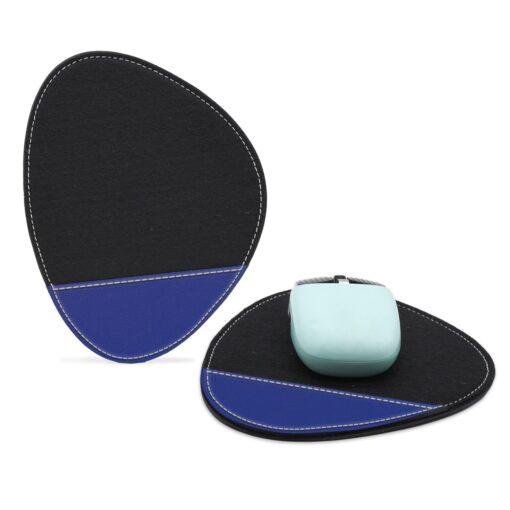 Black Upcycled Felt and Leather Two Tone Pebble shape mouse pad-3