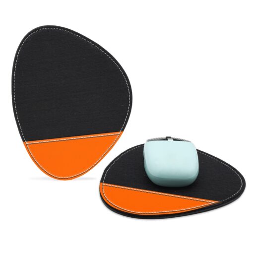 Black Upcycled Felt and Leather Two Tone Pebble shape mouse pad-6