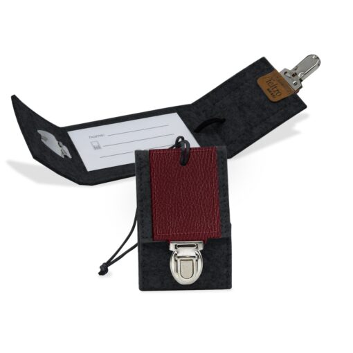 Feltro Collection Recycled Black Felt Leather Luggage Tag - 4.25" x2.75"-4